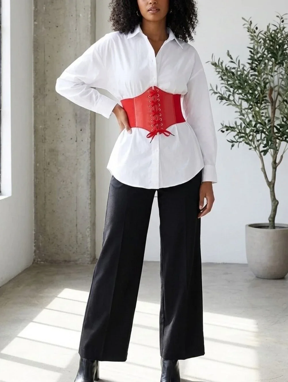 Corset Style Wide Girdle Red Fashion Elastic‎ Faux Leather Skinny Elastic Belt
